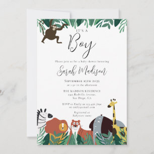 Det är en pojke Jungle Safari Djur Baby Shower Inbjudningar