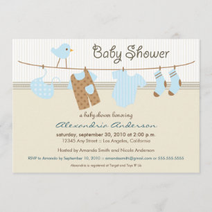 Det är en pojke! Klädtöjssnurra Baby Shower-inbjud Inbjudningar