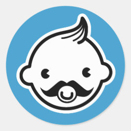 Det är en pojke! Little Man Mustache Blue Stickers Runt Klistermärke