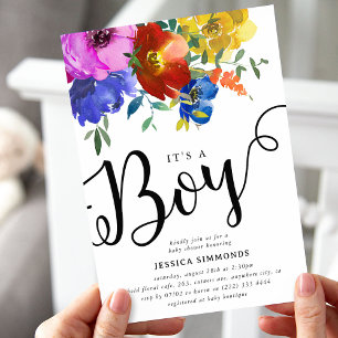 Det är en pojke - Ljus & Livfulla Blommor - Bebise Inbjudningar