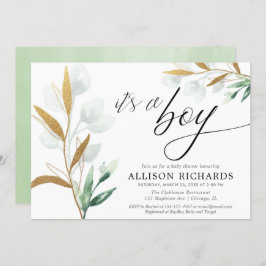 Det är en pojke modern barndusch i guld inbjudningar