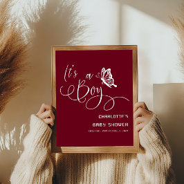 Det är en pojke Modern fjäril Babyshower Välkommen Poster