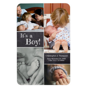 Det är en pojke! Multifoto Collage Second Baby Magnet