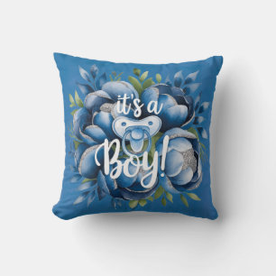 Det är en pojke! Nappar & Peonies Baby Shower Gift Kudde