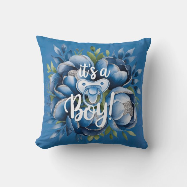 Det är en pojke! Nappar & Peonies Baby Shower Gift Kudde (Framsida)