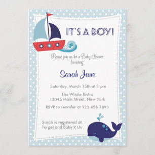 Det är en pojke nautisk segelbåt Baby Shower Inbju Inbjudningar