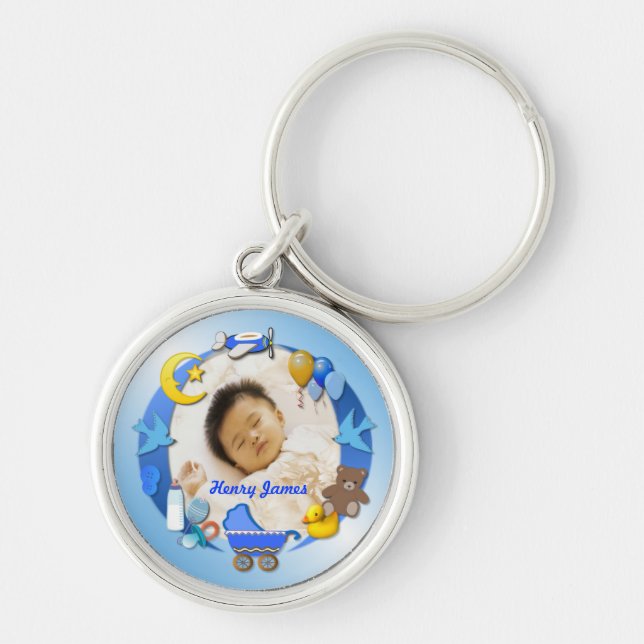 Det är en pojke! ~ Nyckelkedja Rund Silverfärgad Nyckelring (Framsidan)