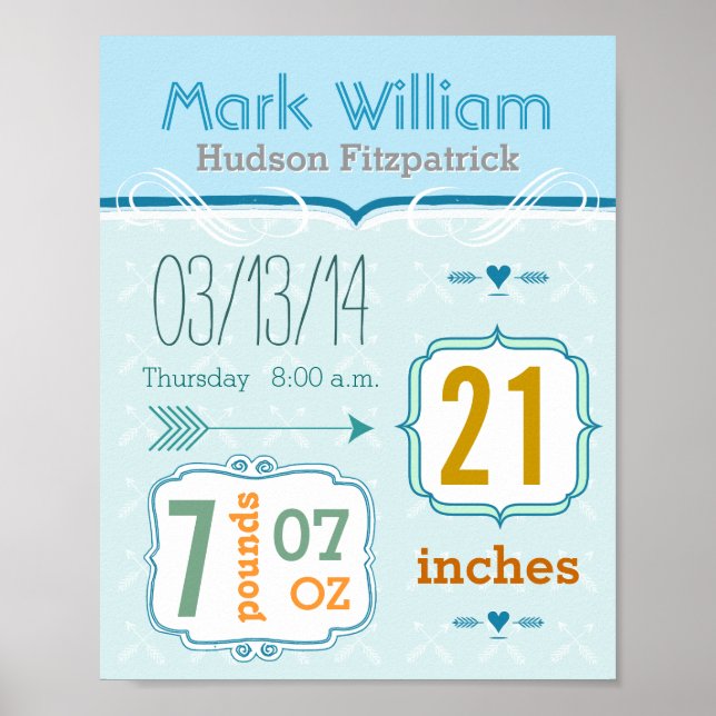 Det är en pojke! Nyfödd bebis Stats Cute Arrow Pos Poster (Framsidan)