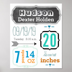 Det är en pojke! Nyfödd bebis Stats Cute Arrow Pos Poster
