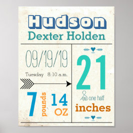 Det är en pojke! Nyfödd bebis Stats Cute Pil Poster