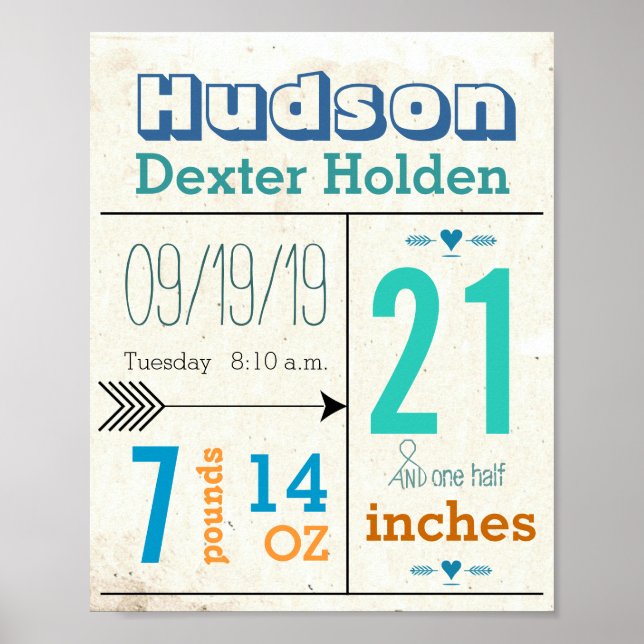 Det är en pojke! Nyfödd bebis Stats Cute Pil Poster (Framsidan)