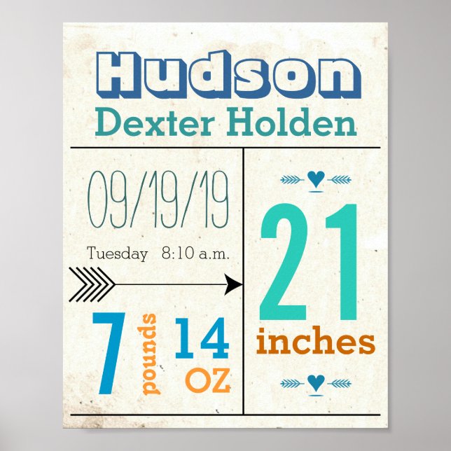 Det är en pojke! Nyfödd bebis Stats Cute Pil Poster (Framsidan)