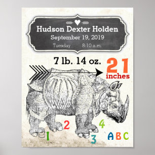 Det är en pojke! Nyfödd bebis Stats Rhinoceros Poster