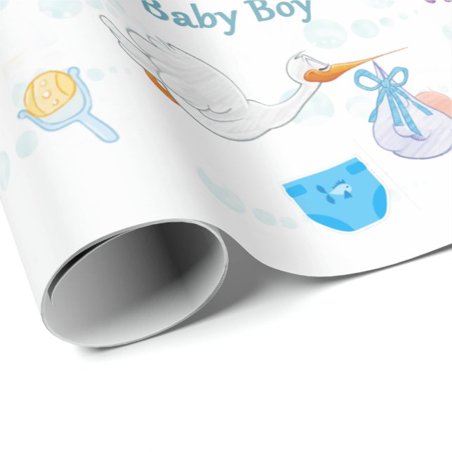 Det är en pojke - Personlig Baby Shower Presentpapper (Rullad Hörn)