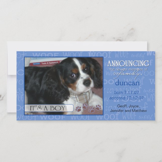 Det är en pojke - Pet Photo Card Meddelande (Framsida)