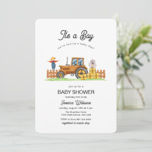 Det är en pojke ram-traktor baby shower inbjudningar