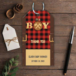 Det är en pojke Rustic Lumberjack Flanals Baby Sho Presentetikett