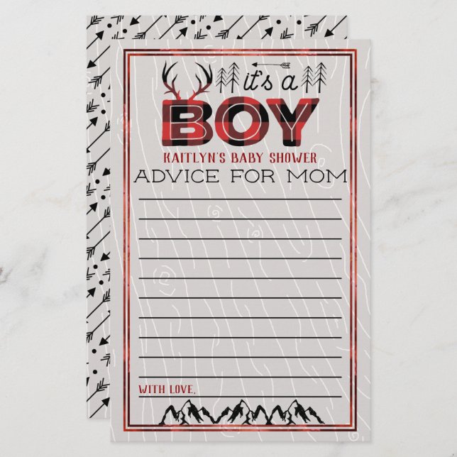 Det är en pojke! Rustic Play Lumberjack Baby Advic (Fram/baksida)