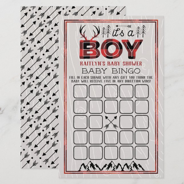 Det är en pojke! Rustic Play Lumberjack Baby Bingo (Fram/baksida)