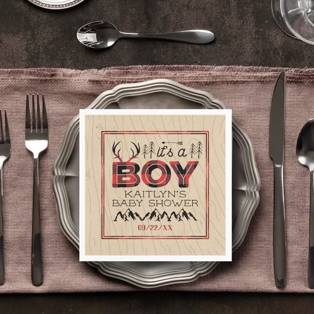 Det är en pojke! Rustic Play Lumberjack Baby Showe Pappersservett (Skapare uppladdad)