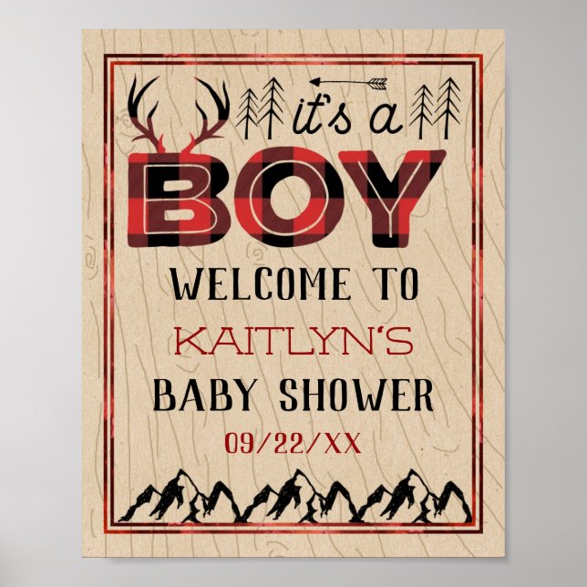 Det är en pojke! Rustic Play Lumberjack Baby Showe Poster (Framsidan)