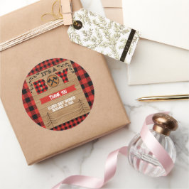 Det är en pojke, Rustic Wood Play Baby Shower Runt Klistermärke