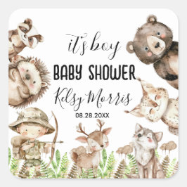 det är en pojke Rustic Woodland Baby Shower Inbjud Fyrkantigt Klistermärke