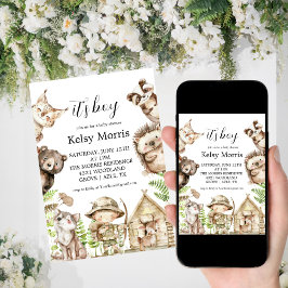 det är en pojke Rustic Woodland Baby Shower Inbjud Inbjudningar