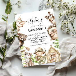 det är en pojke Rustic Woodland Baby Shower Inbjud Inbjudningar