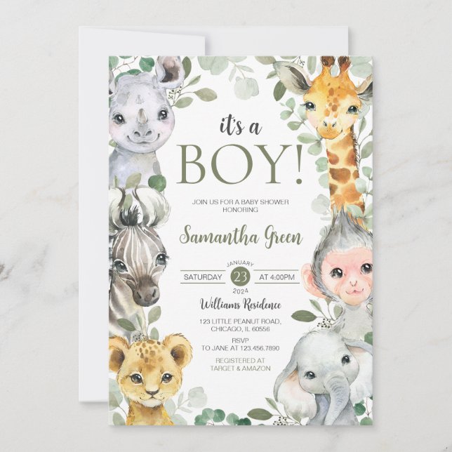 Det är en pojke Safari Baby Shower Inbjudningar (Framsida)