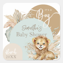 Det är en pojke Safari Theme Lejon Baby Shower Fyrkantigt Klistermärke