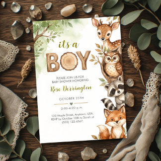Det är en pojke Skogsdjur Akvarell Baby Shower Inbjudningar