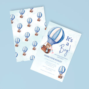 Det är en pojke Söt björn ballong baby shower Inbjudningar