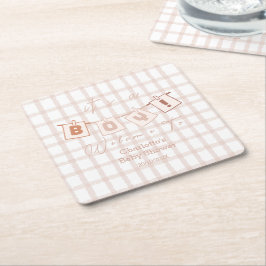 Det är en pojke! Söt Brun Gingham Notedry Bebis Ba Underlägg Papper Kvadrat