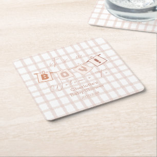 Det är en pojke! Söt Brun Gingham Notedry Bebis Ba Underlägg Papper Kvadrat