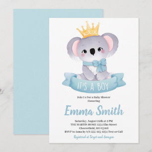 Det är en pojke Söt koala akvarell baby shower Inv Inbjudningar