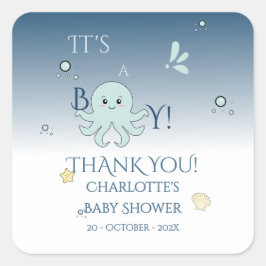 Det är en pojke! Söta havsdjur Baby Shower Fyrkantigt Klistermärke
