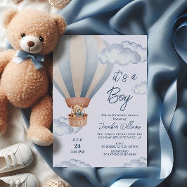 Det är en pojke Teddybjörn varmluftsballong baby s Inbjudningar