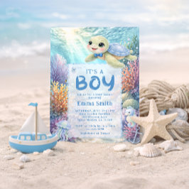 Det är en pojke under havet Sköldpadda Pojke Baby Inbjudningar