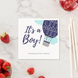 Det är en pojke Varm luftballong Blå Baby Shower  Pappersservett