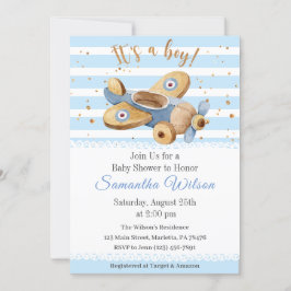 Det är en pojke! Vintage Flygplan Leksak Baby Show Inbjudningar