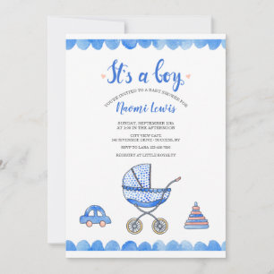 Det är en pojkes Baby Carriage Shower-inbjudan Inbjudningar