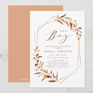 Det är en pojkfallsgrey Geometric Baby Shower Inbjudningar