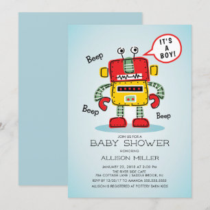 Det är en pojkrobot Baby Shower-inbjudan Inbjudningar
