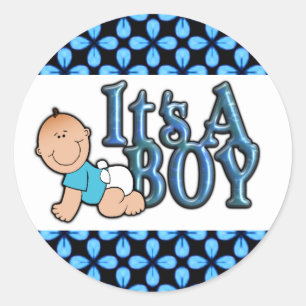 Det är en pojkshiny Blue Text med Baby Sticker Lak Runt Klistermärke