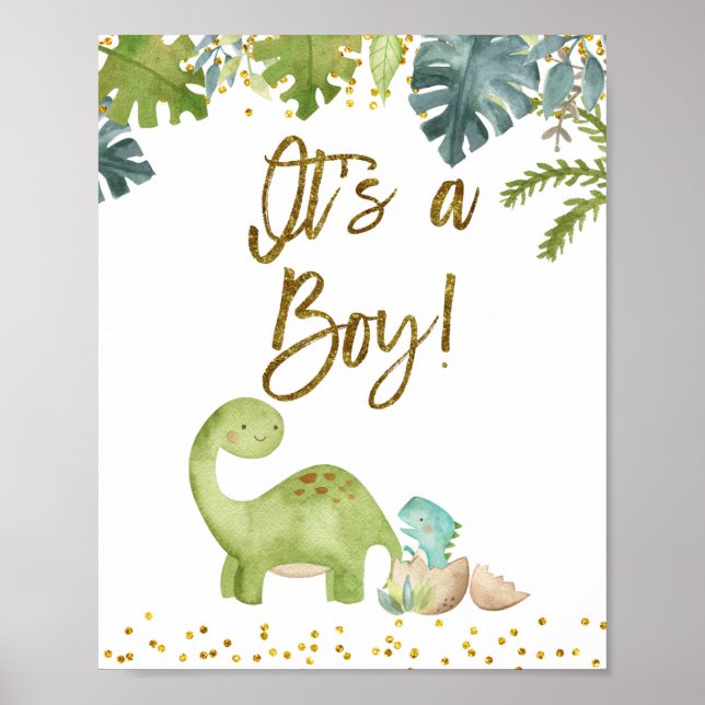 Det är en pojkskylt, Dinosaur Baby Shower Poster (Framsidan)