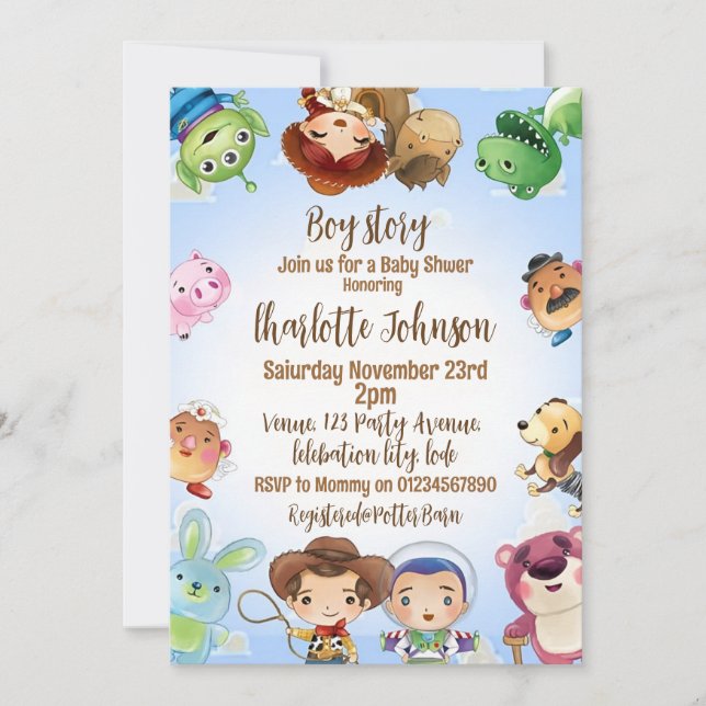 Det är en pojkstory Baby Shower-inbjudan Inbjudningar (Framsida)