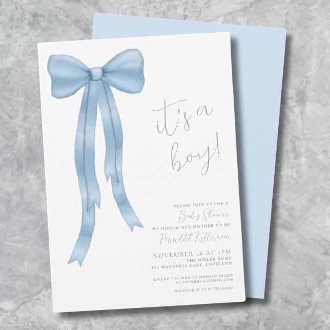 Det är en pojkvän-babydusch inbjudningar (It's A Boy Bow Baby Shower Invitation)