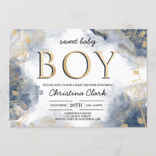 Det är en pojkvän Elegant Guld Blue Baby Shower Inbjudningar