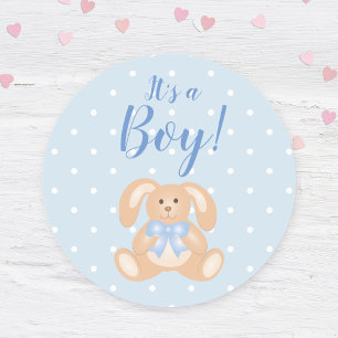 Det är en pojkvän Rabbit Pastel Blue Baby Shower Runt Klistermärke